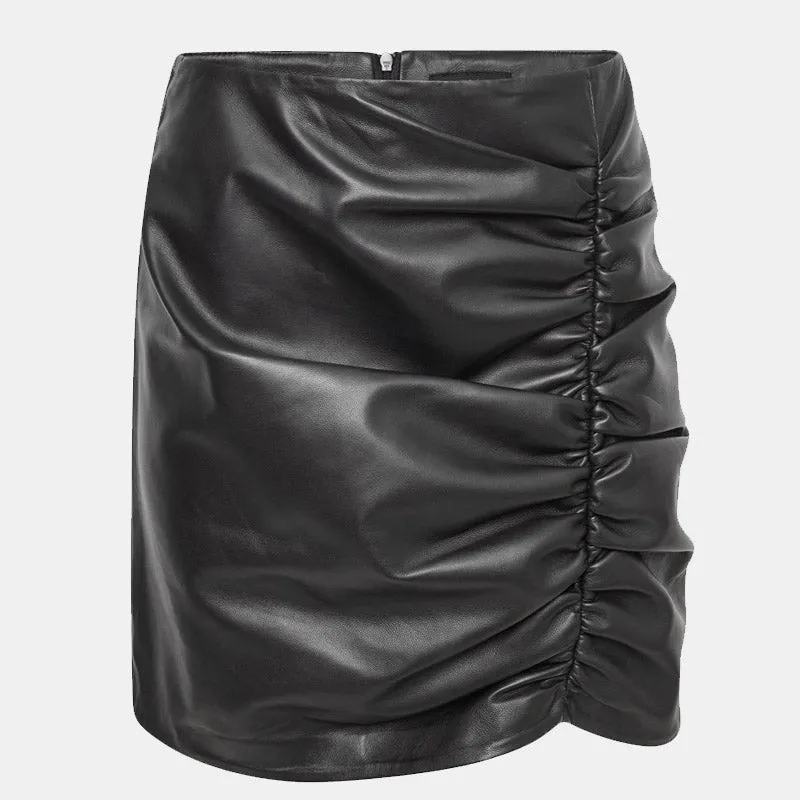 New Collection Women’s Ruched Leather Mini Skirt