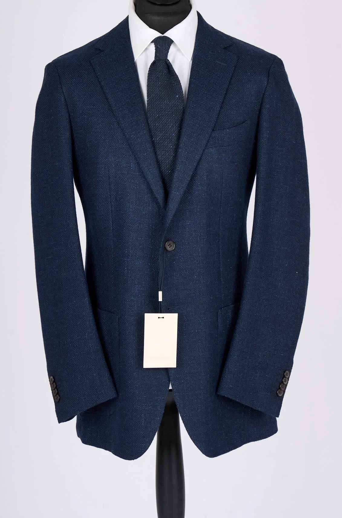 New Suitsupply Havana Blue Plain Wool, Silk, Linen, Cashmere Unlined Blazer - Size 44L