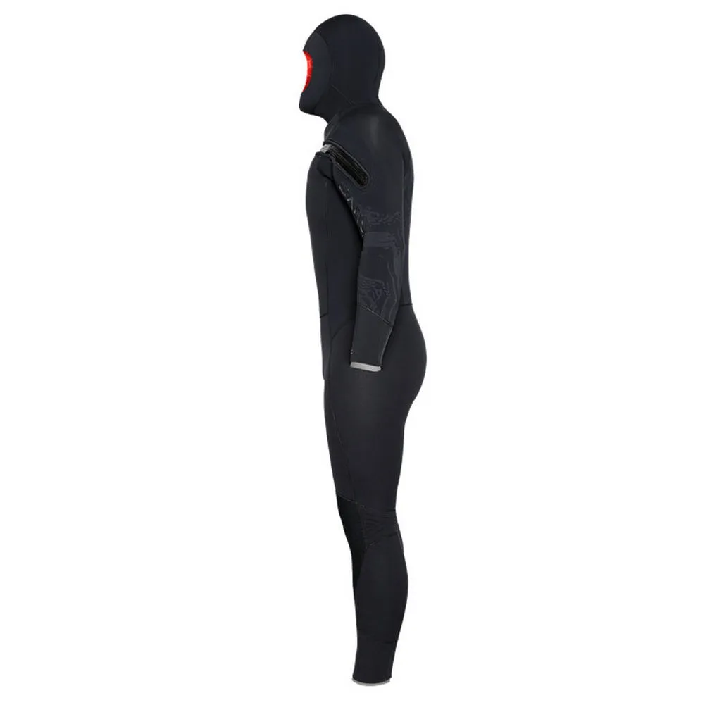 Open Box Bare 8/7mm Mens Velocity Hooded Semi Dry Wetsuit -Black-Large