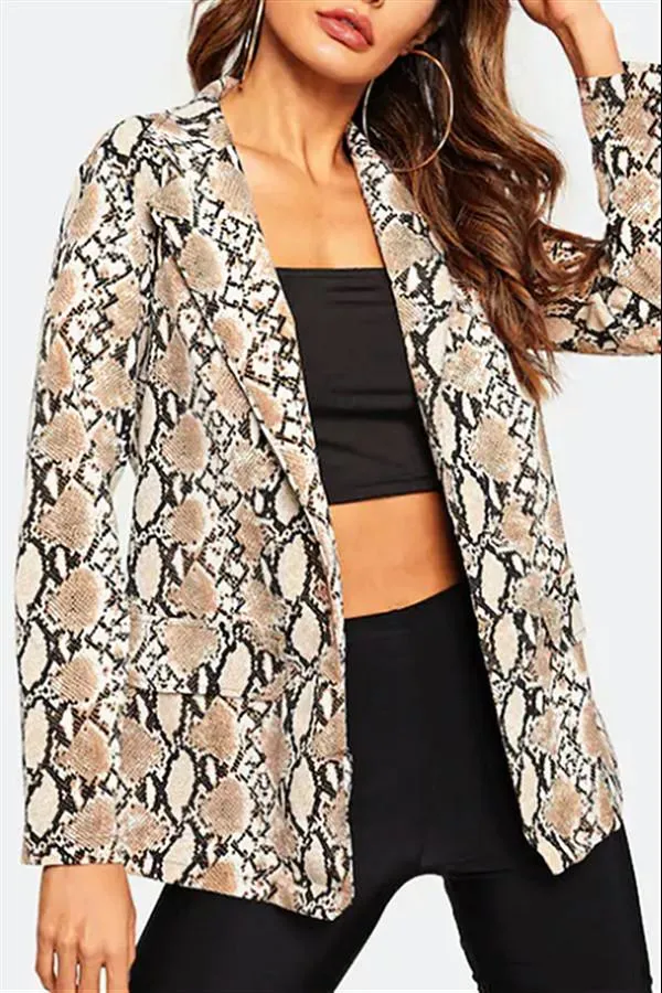 Open Front Snake Print Blazer