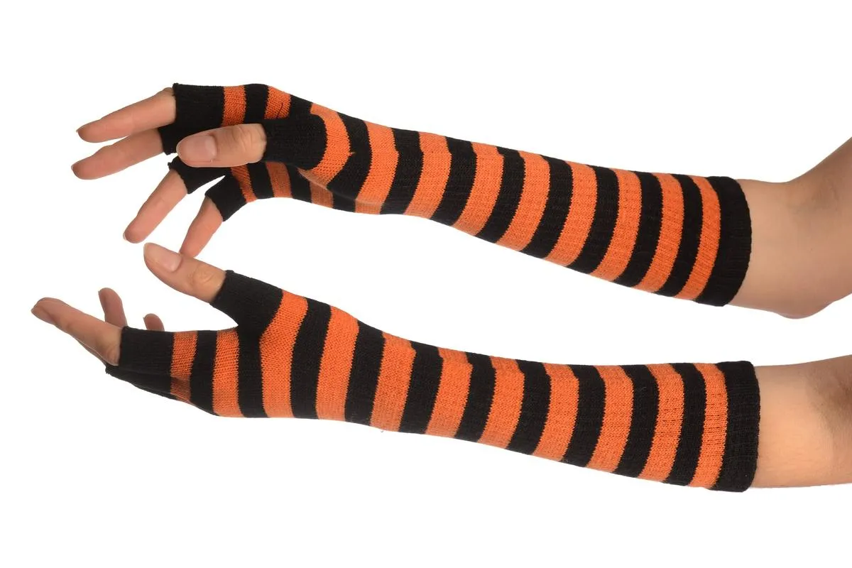 Orange & Black Stripes Fingerless Gloves