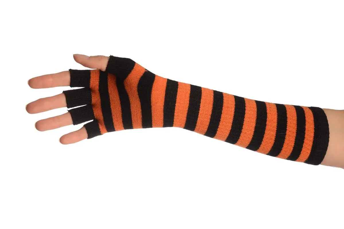 Orange & Black Stripes Fingerless Gloves