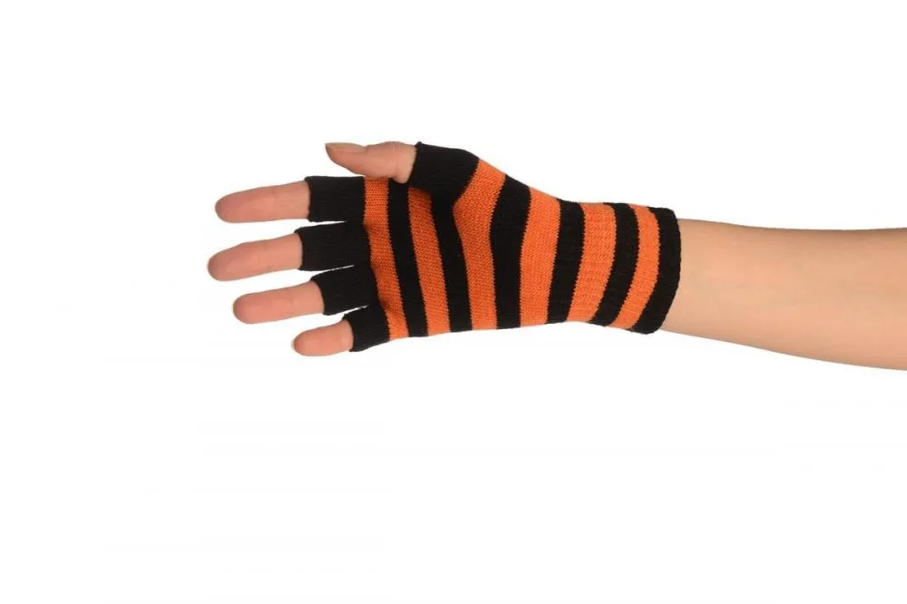 Orange & Black Stripes Short Fingerless Gloves