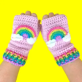 Pastel Rainbow Cloud Fingerless Gloves (Baby Pink)