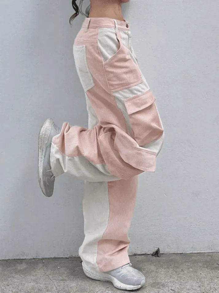 Patchwork Corduroy Cargo Pants