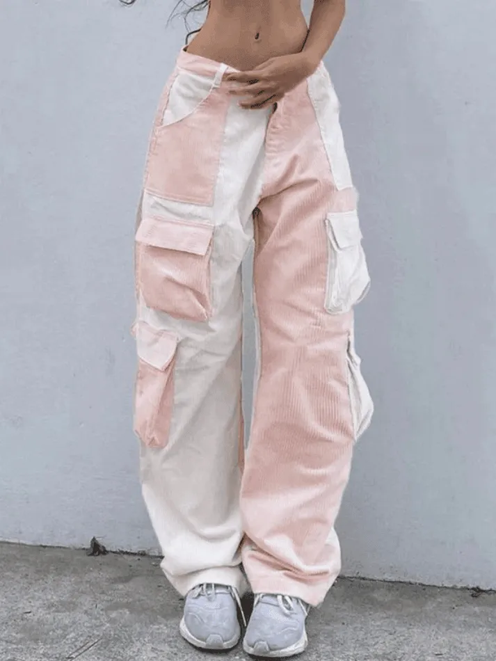 Patchwork Corduroy Cargo Pants