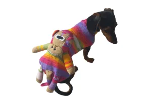 Pet clothes costume with toy monkey, dog sweater monkey, jumper for dachshund monkey