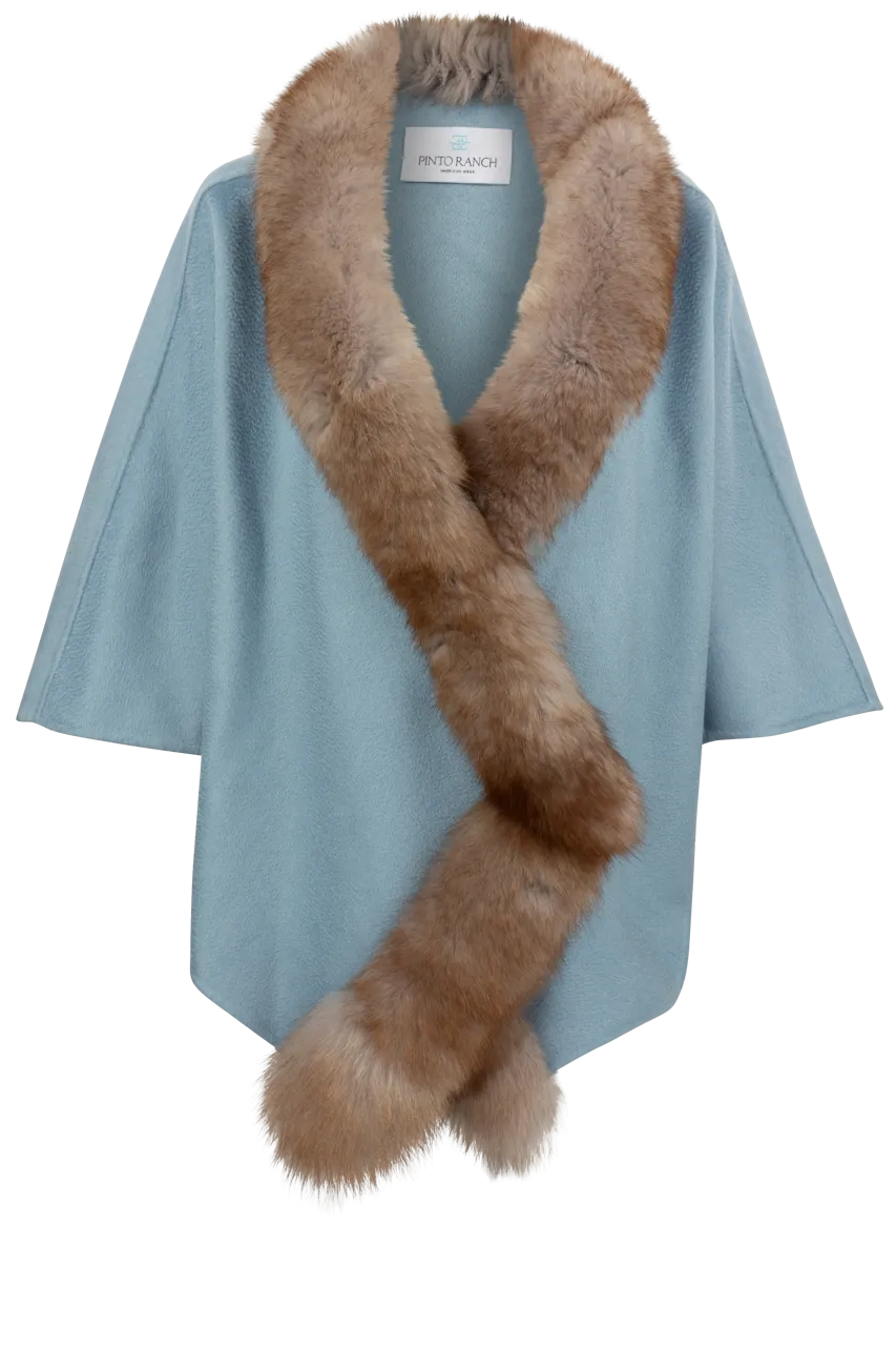 Pinto Ranch Cashmere & Fox Fur Cape - Baby Blue