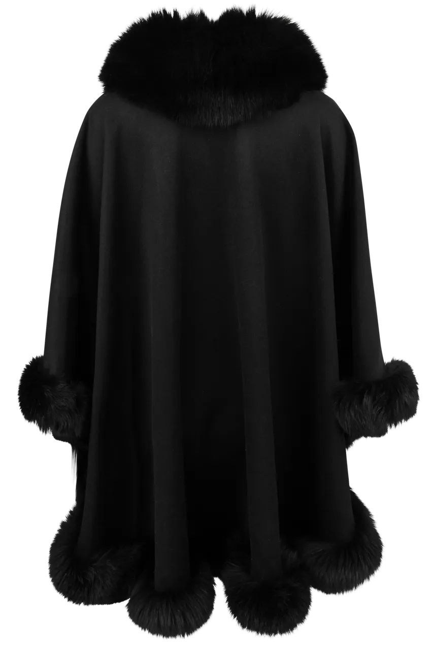 Pinto Ranch Cashmere & Fox Fur Cape - Black