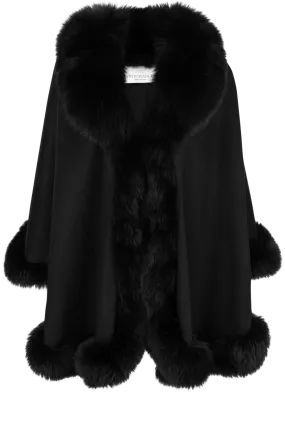 Pinto Ranch Cashmere & Fox Fur Cape - Black