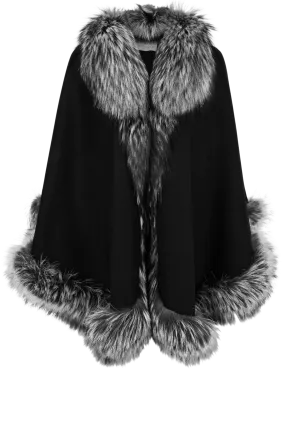 Pinto Ranch Cashmere & Fox Fur Cape - Black/White