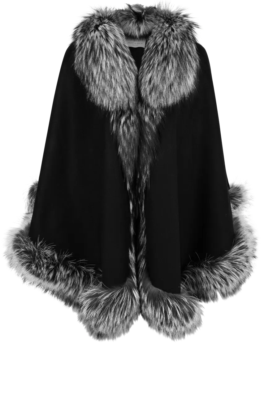 Pinto Ranch Cashmere & Fox Fur Cape - Black/White