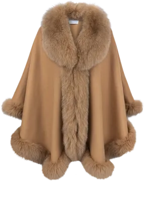 Pinto Ranch Cashmere & Fox Fur Cape - Camel