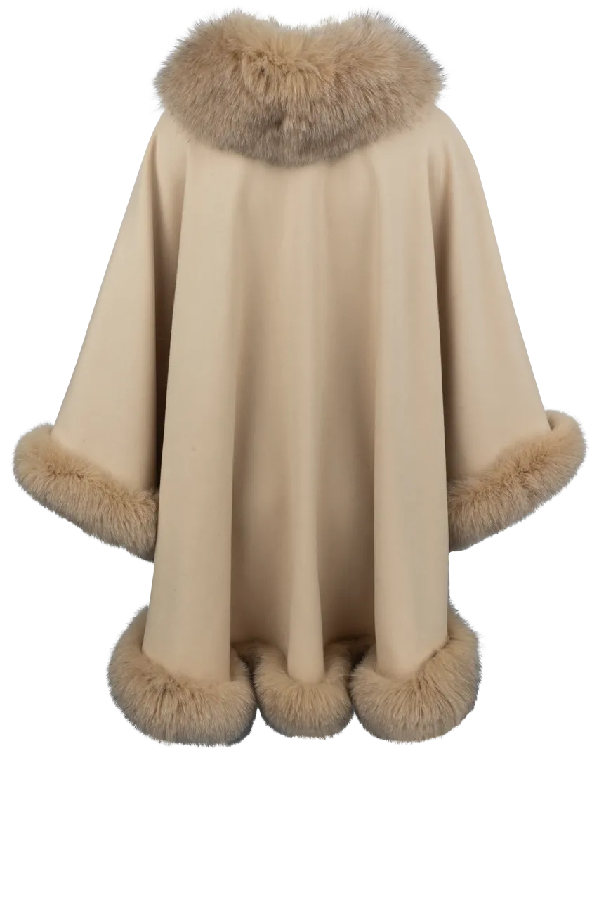 Pinto Ranch Cashmere & Fox Fur Cape - Tan