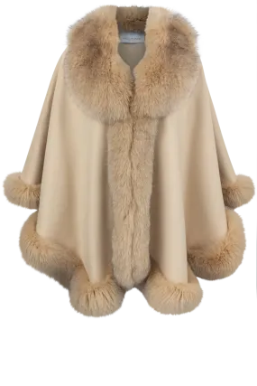 Pinto Ranch Cashmere & Fox Fur Cape - Tan