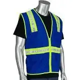 PIP - Non-ANSI Solid/Mesh Safety Vest, Split Trim, Zipper, Pockets, Blue