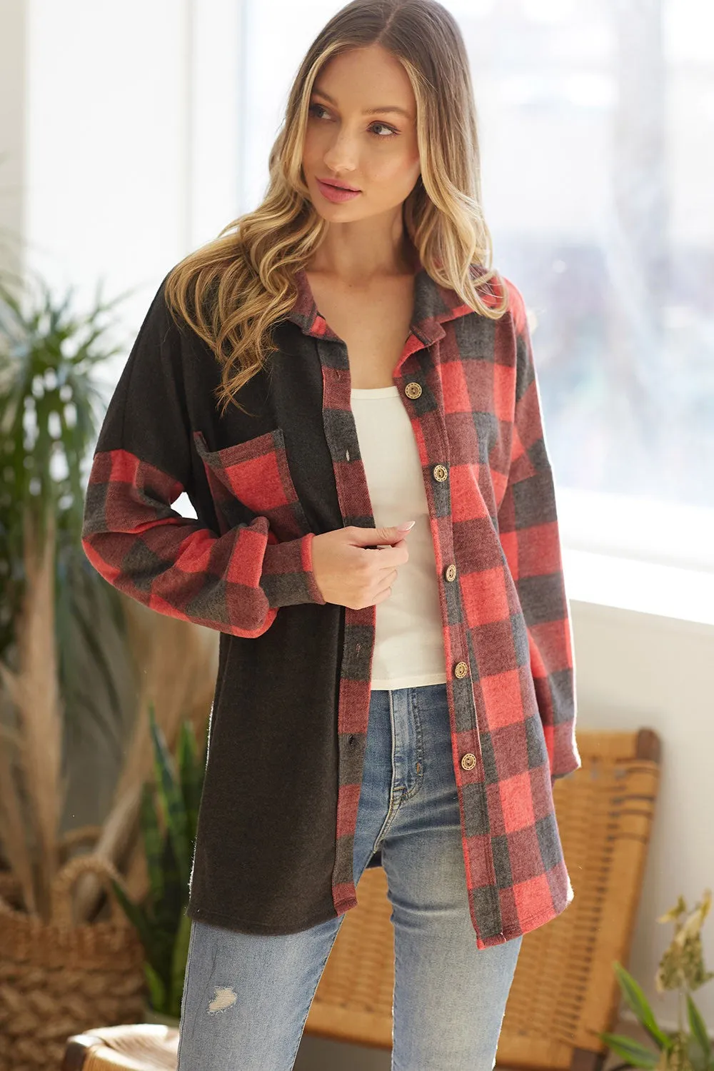 Plaid Colorblock Shacket