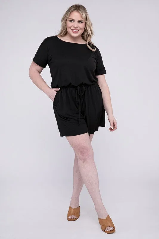 PLUS BRUSHED DTY ROMPER WITH POCKETS