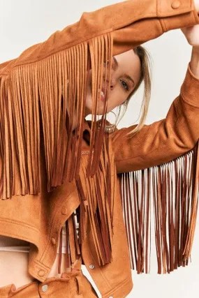 Plus Size Studded Suede Fringe Jacket