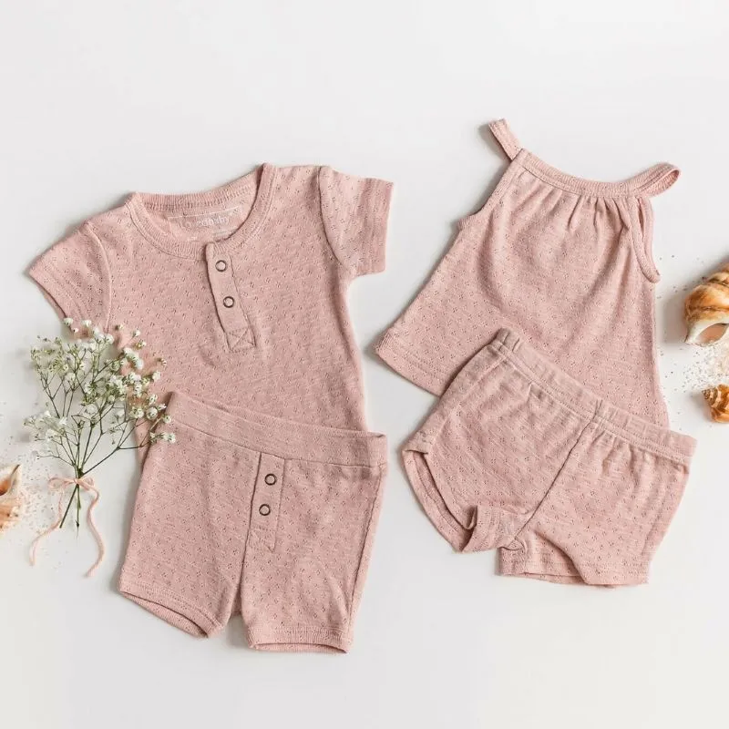 Pointelle Henley Tee & Shorts Set