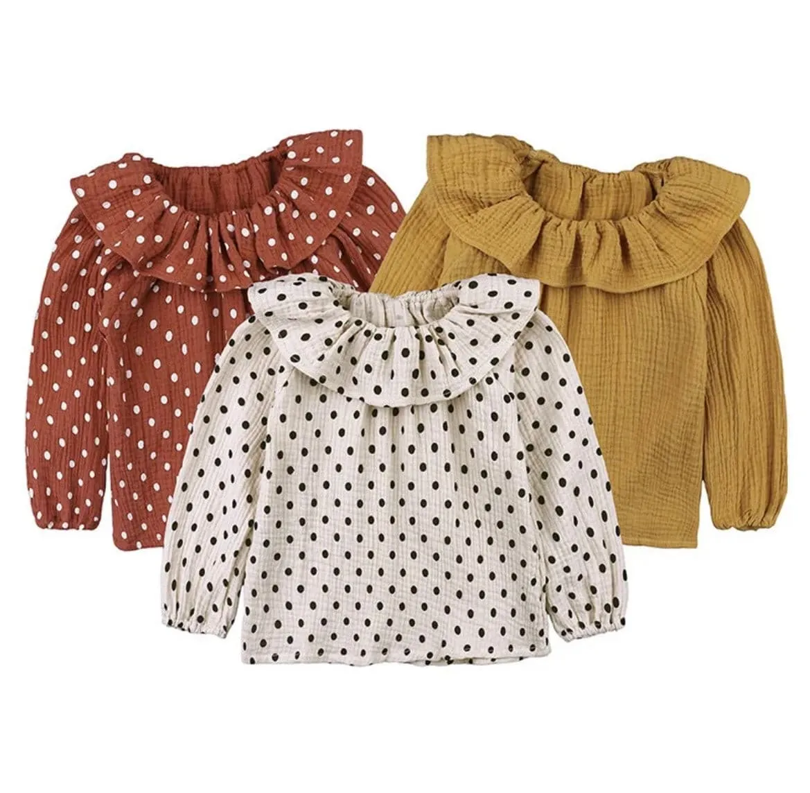 Polka Dot - Baby Girl Frill Linen Blouse -m