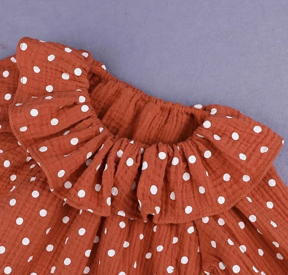 Polka Dot - Baby Girl Frill Linen Blouse -m