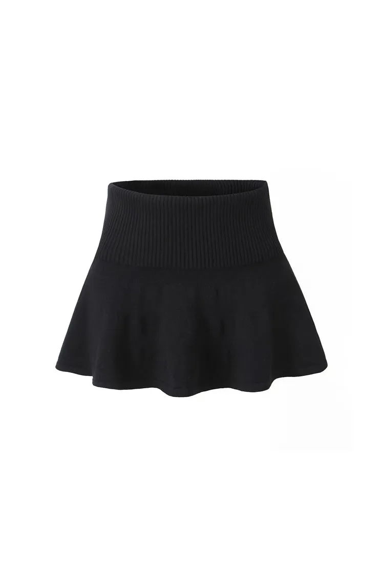 Preppy Style Monochrome Ribbed High Waist A Line Mini Knit Skirt