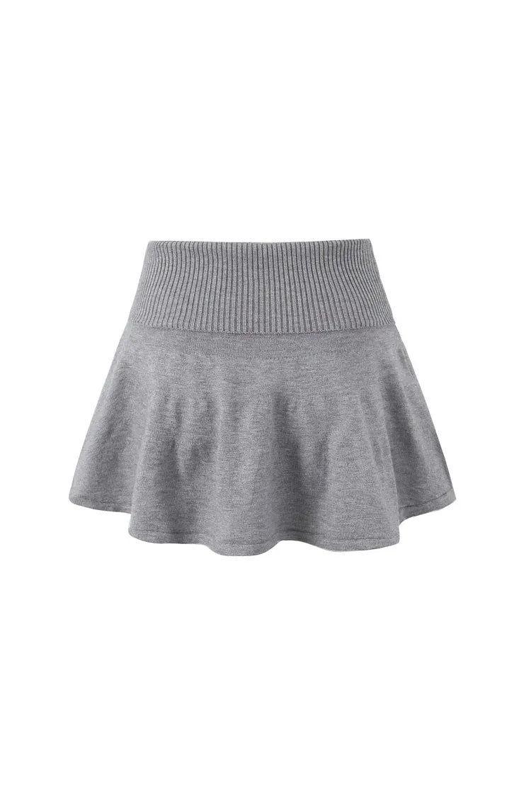 Preppy Style Monochrome Ribbed High Waist A Line Mini Knit Skirt