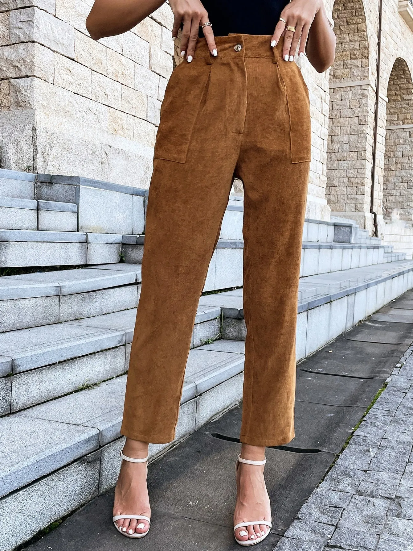 Privé High Waist Slant Pocket Corduroy Pants