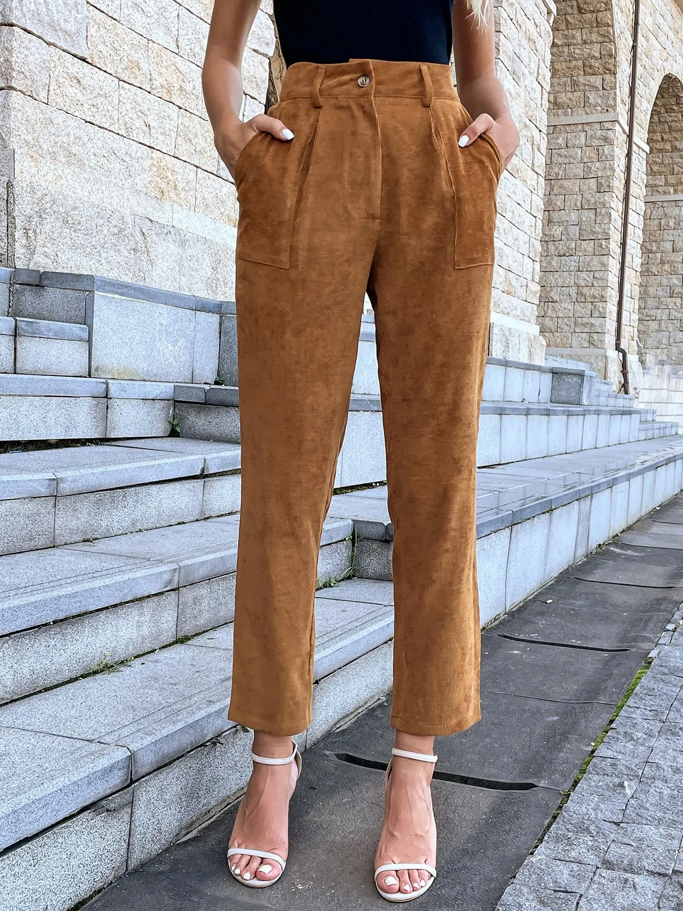 Privé High Waist Slant Pocket Corduroy Pants