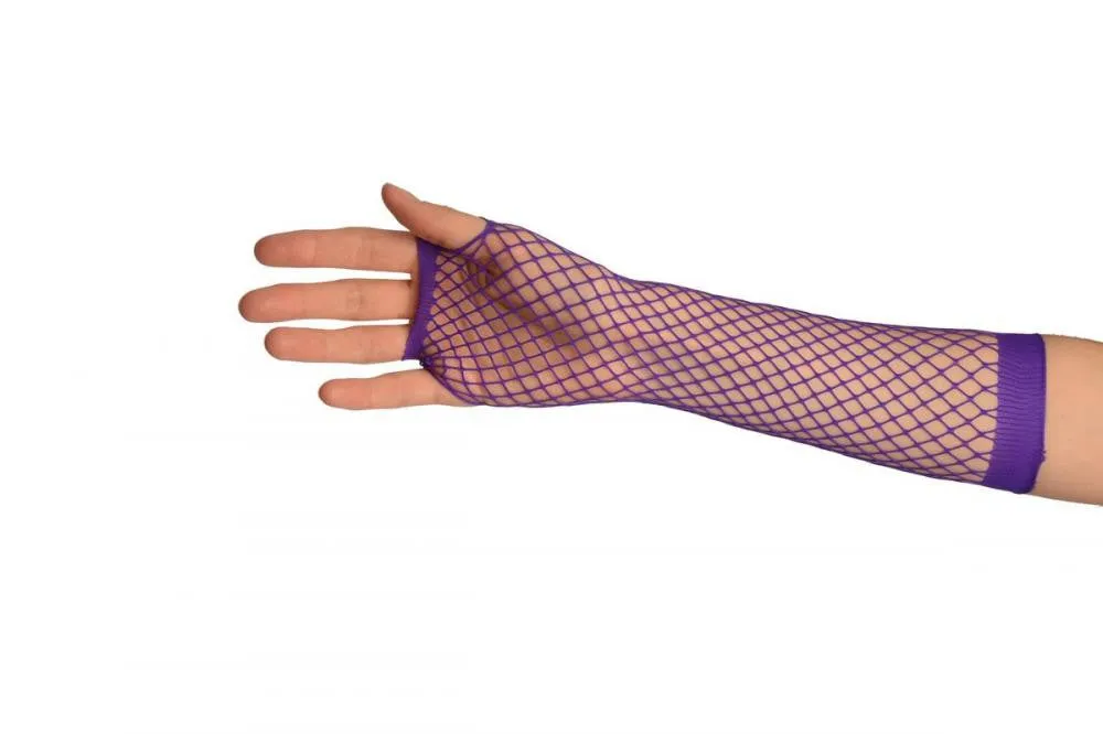 Purple Fishnet Fingerless Party Gloves