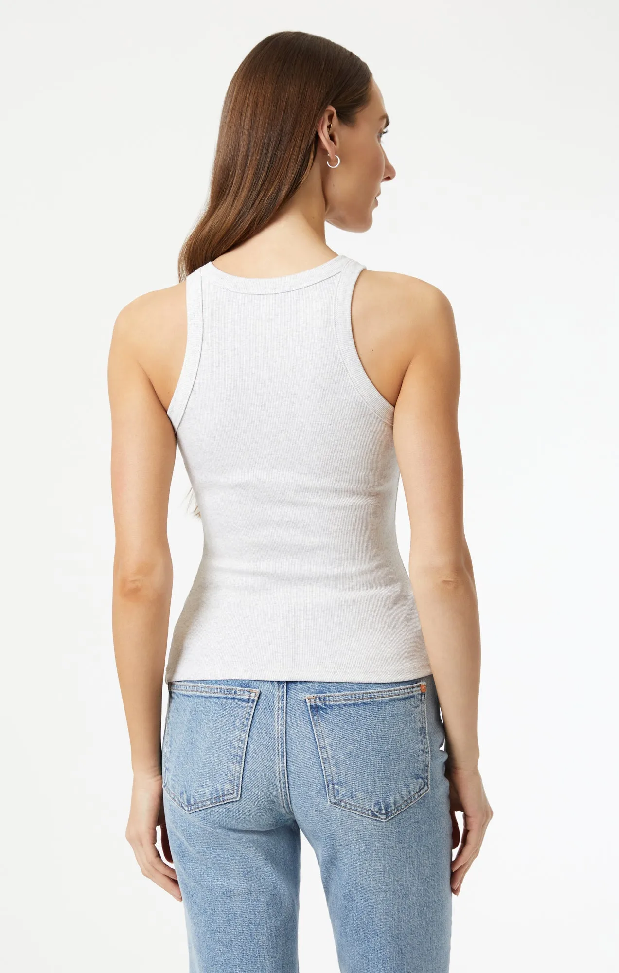 RACER BACK TANK TOP IN SNOW GREY MELANGE