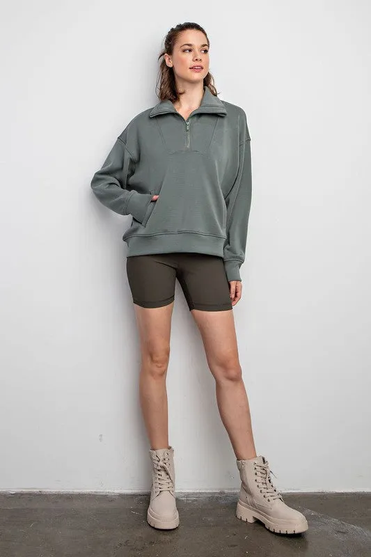 Rae Mode Poly Span Quarter Zip Funnel Neck Pullover