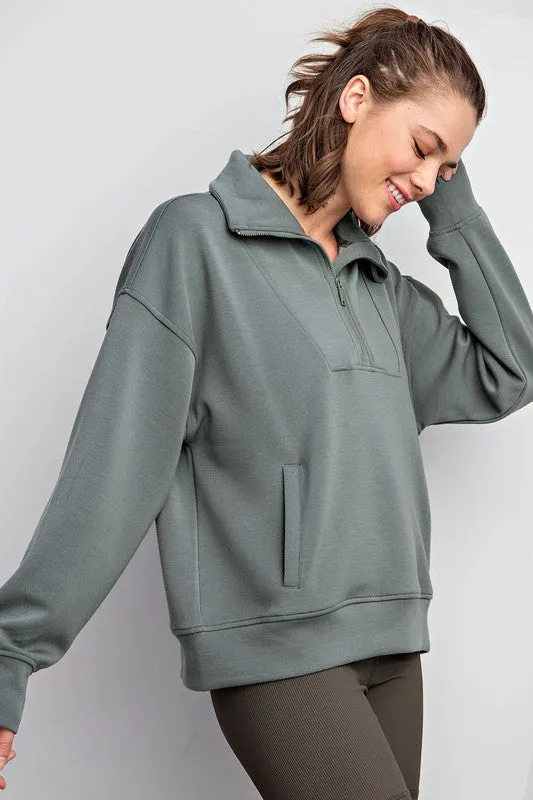 Rae Mode Poly Span Quarter Zip Funnel Neck Pullover