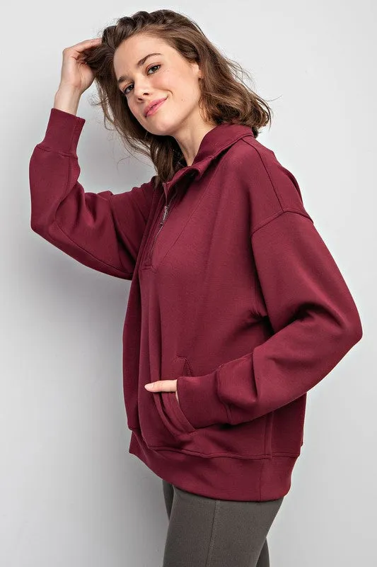 Rae Mode Poly Span Quarter Zip Funnel Neck Pullover