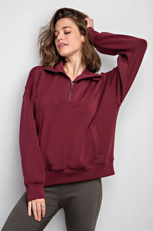 Rae Mode Poly Span Quarter Zip Funnel Neck Pullover