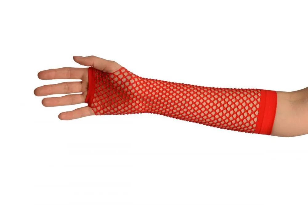 Red Fishnet Mesh Net Fingerless Party Gloves