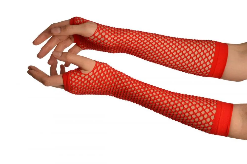 Red Fishnet Mesh Net Fingerless Party Gloves