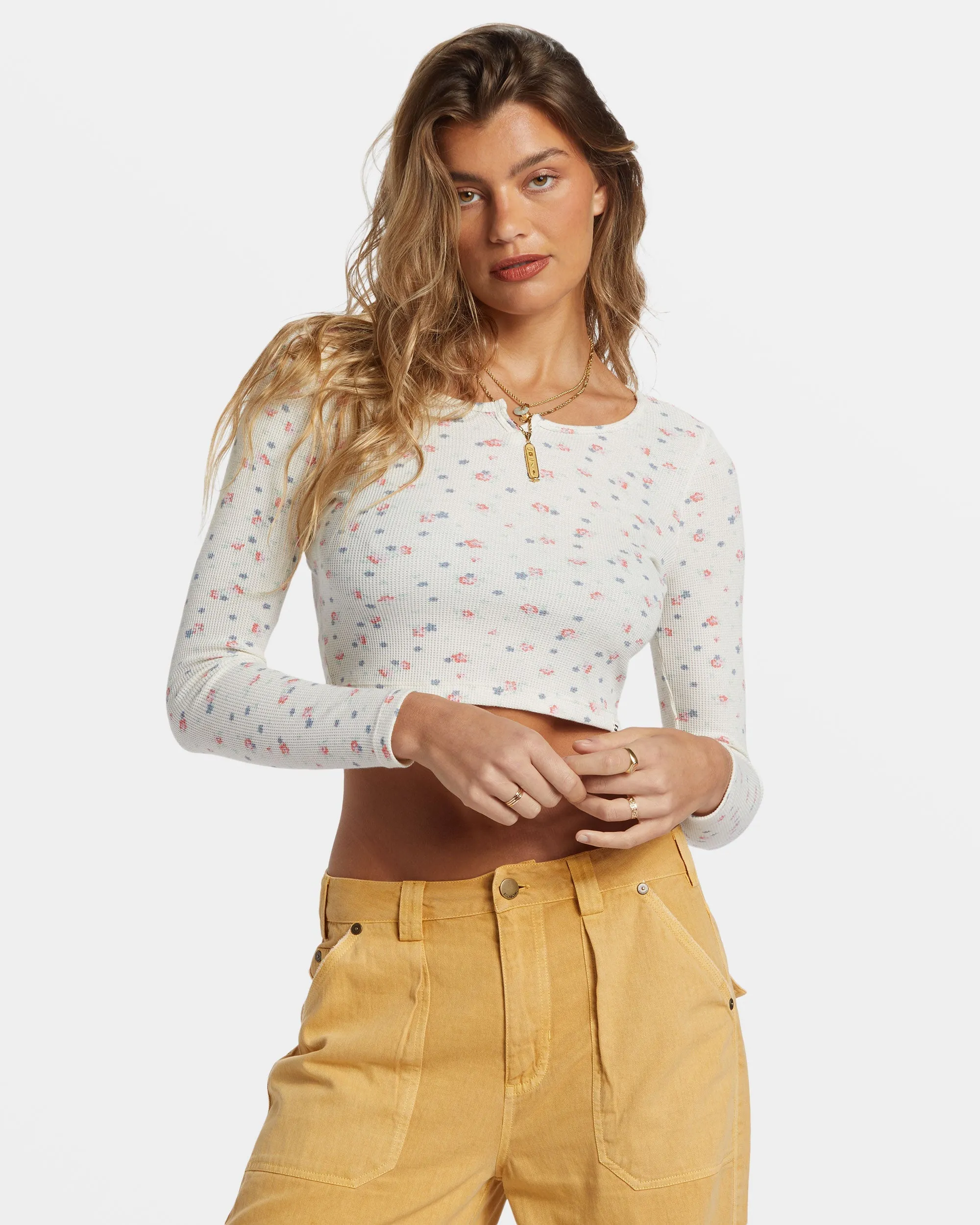 Reese Thermal Long-Sleeve Cropped Top - White Cap