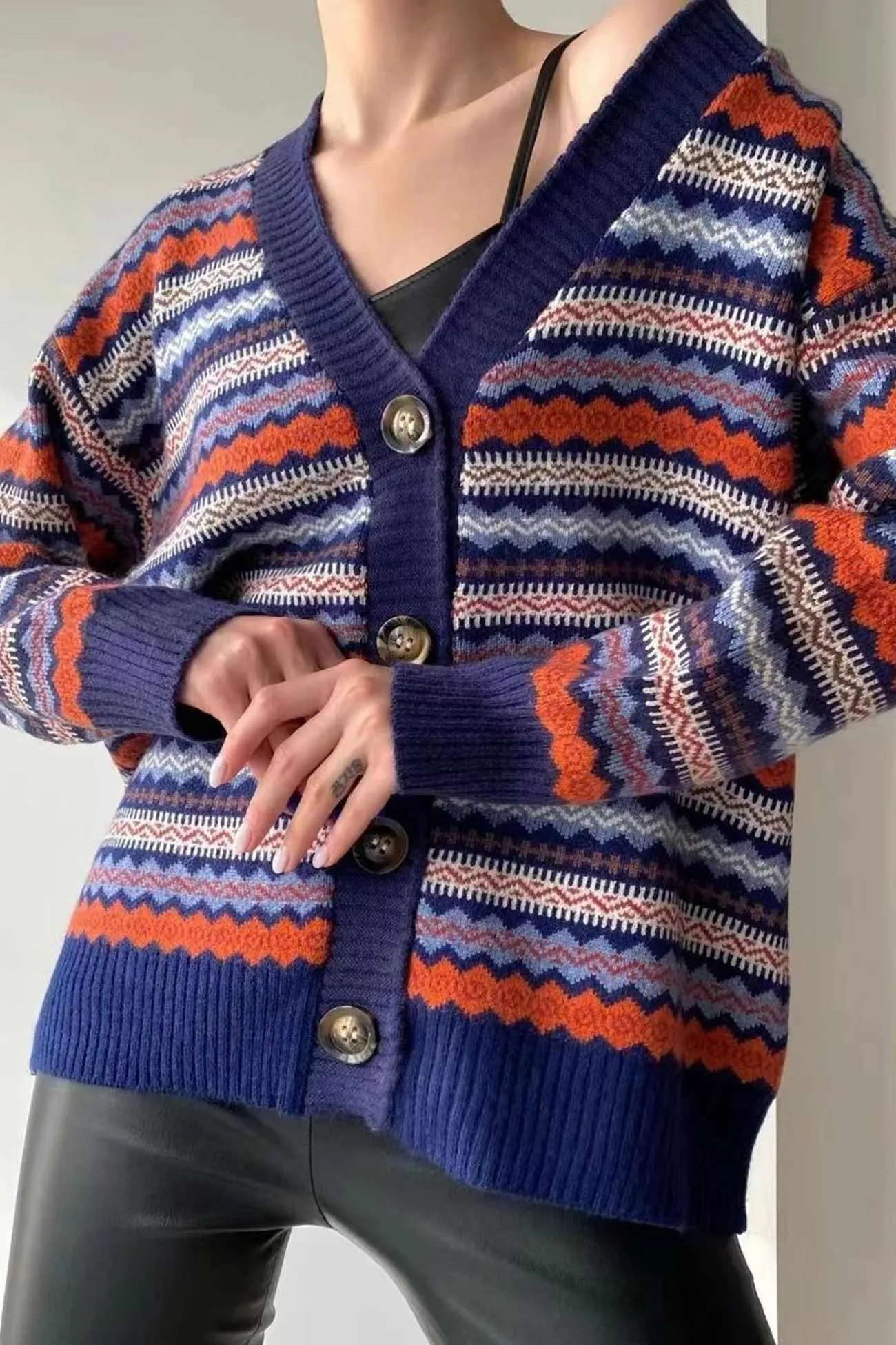 Retro Contrast Knit Cardigan