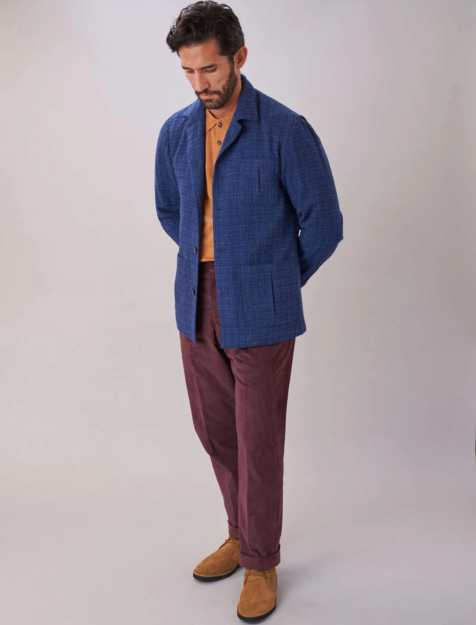 Royal Blue Textured Check Wool Shacket