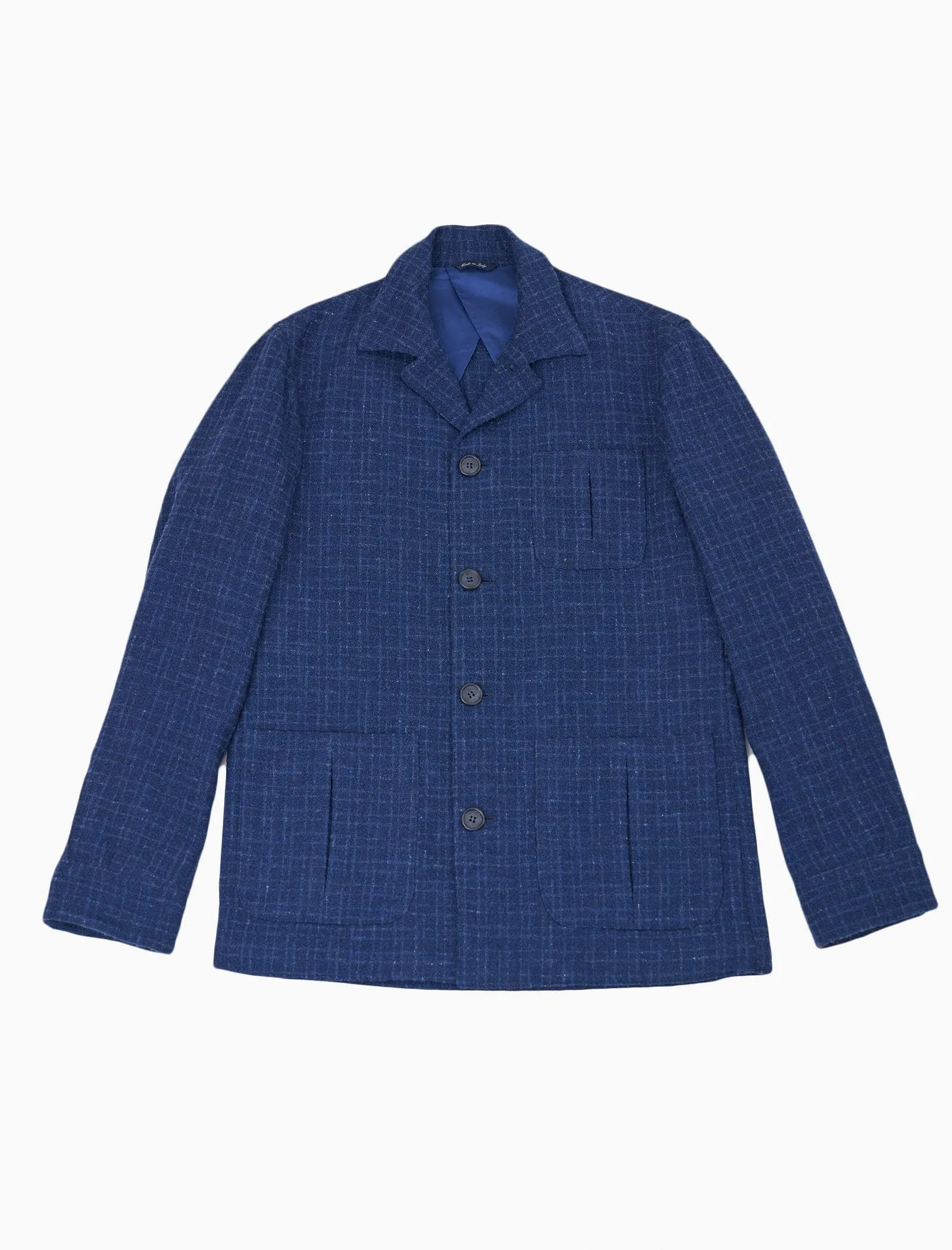 Royal Blue Textured Check Wool Shacket