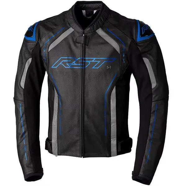 RST S1 CE Leather Jacket Black / Grey / Neon Blue