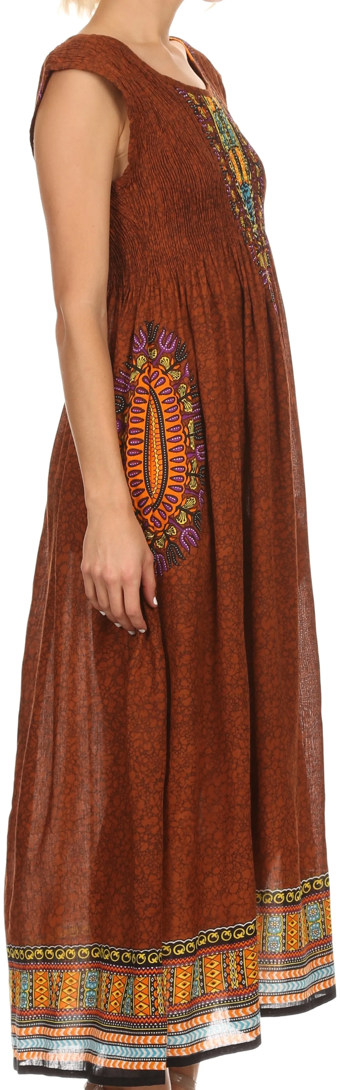 Sakkas Hoola Long Tall Full Length Tribal Printed Batik Tank Top Sleeveless Dress