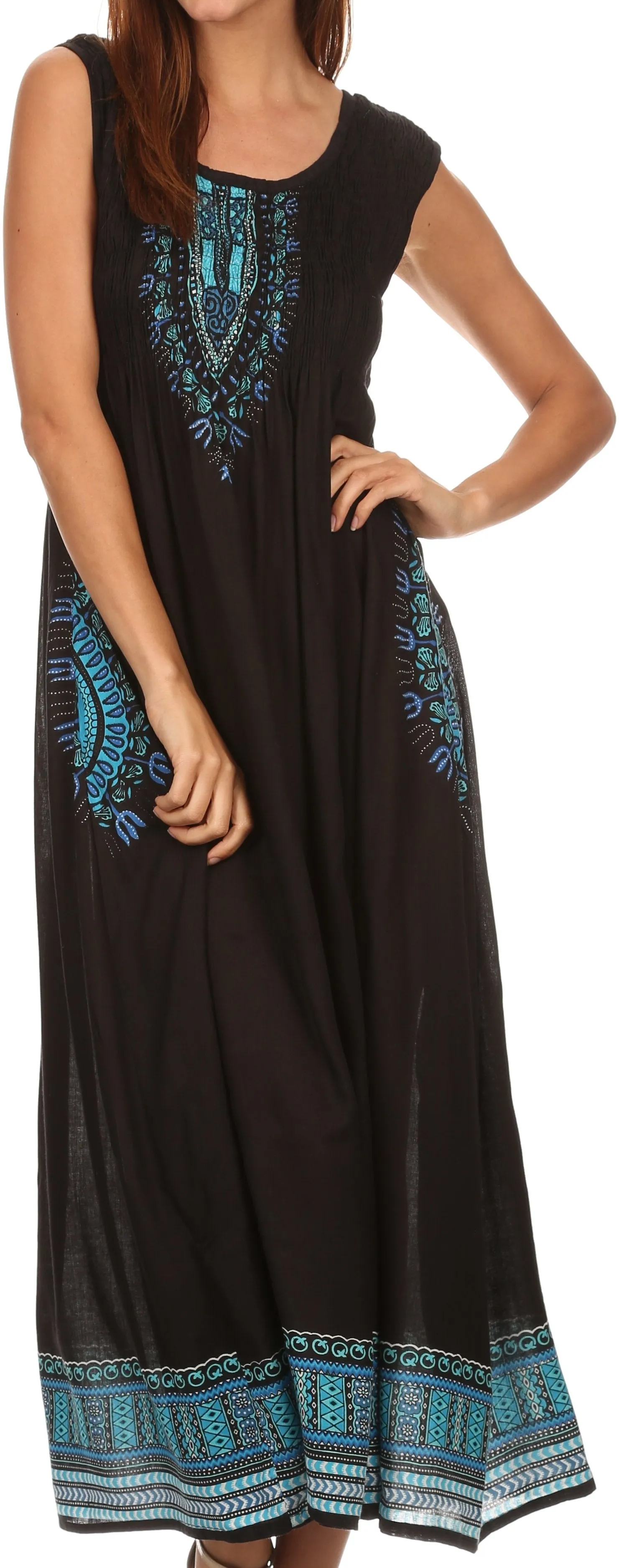 Sakkas Hoola Long Tall Full Length Tribal Printed Batik Tank Top Sleeveless Dress