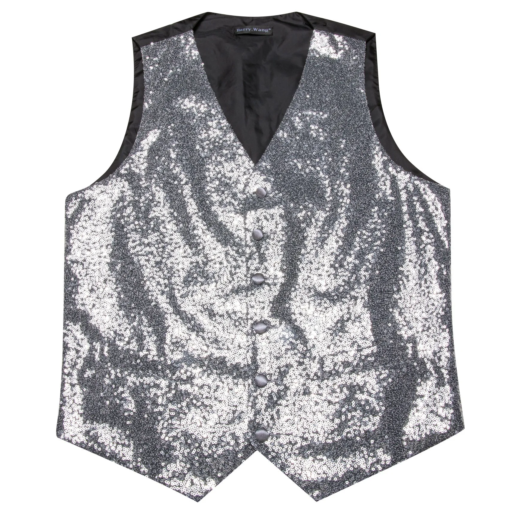 Sequins Sliver Grey Solid Silk Men's Vest Bow Tie Set Waistcoat Suit Set