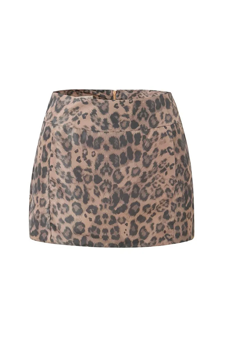 Sexy High Waist Bodycon Hidden Zipper Leopard Print Micro Mini Party Skirt