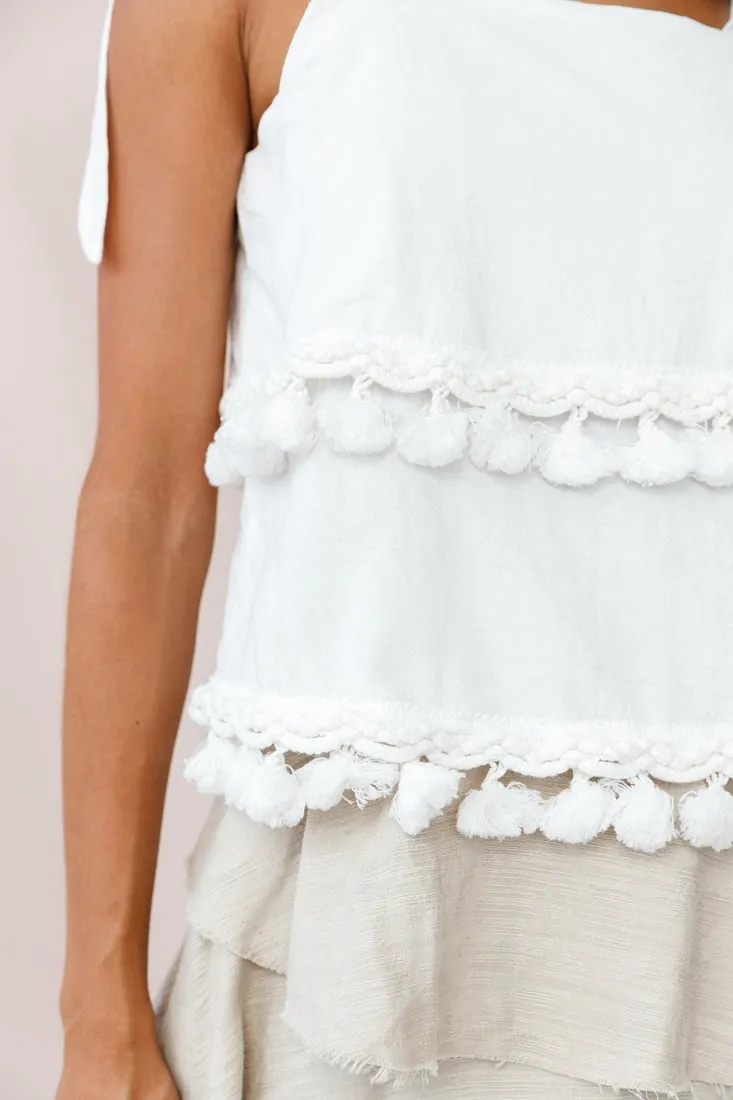 Sirocco Layered Tassel Top White