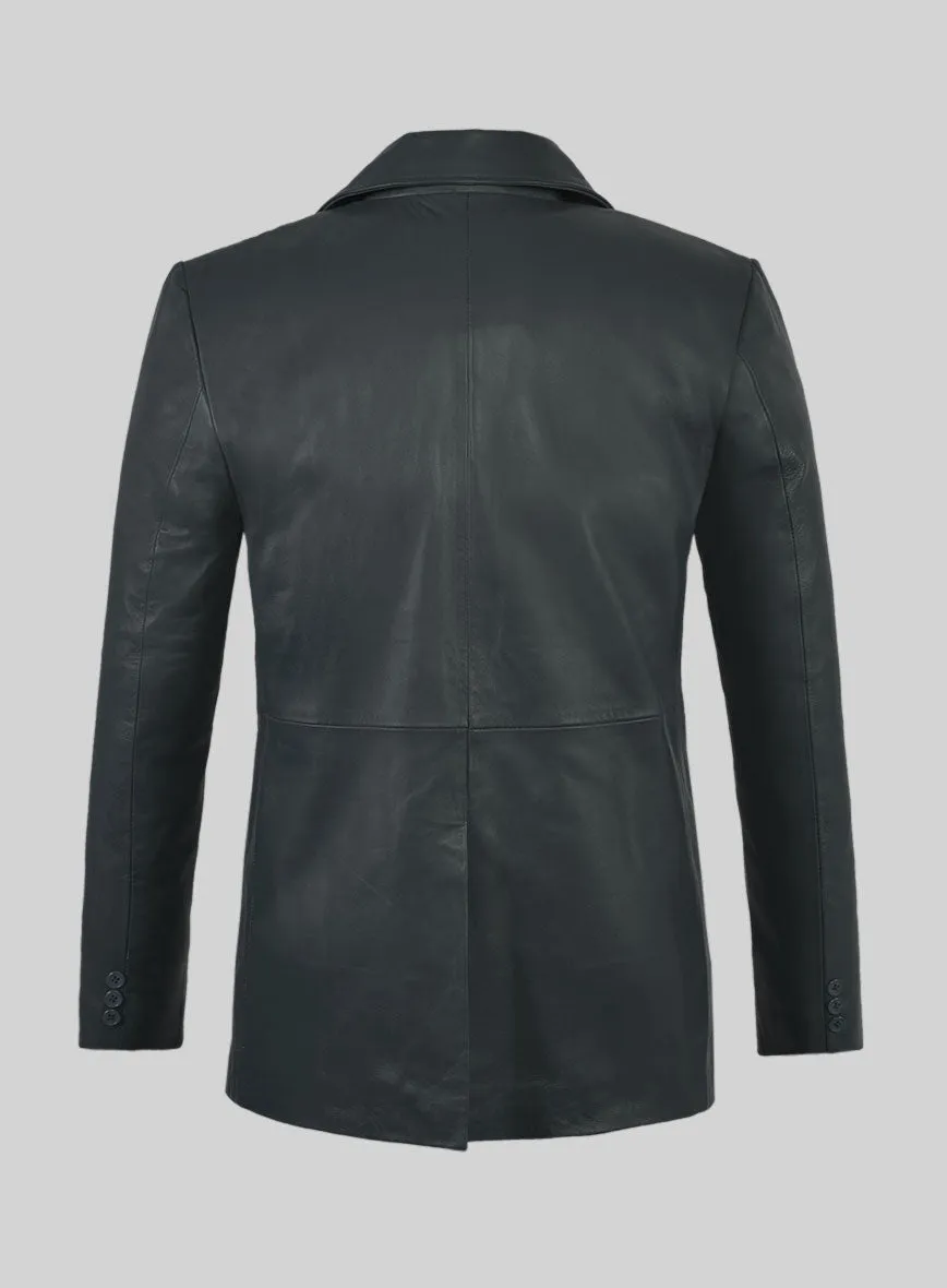 Soft Gray Leather Pea Coat