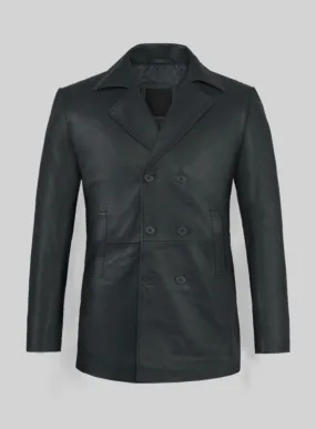 Soft Gray Leather Pea Coat